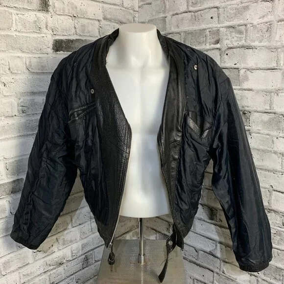 Vintage Black Leather Motorcycle Jacket Mens XL Biker Distressed Moto Coat - Picture 10 of 16